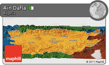 Political Panoramic Map of Ain Dafla, darken