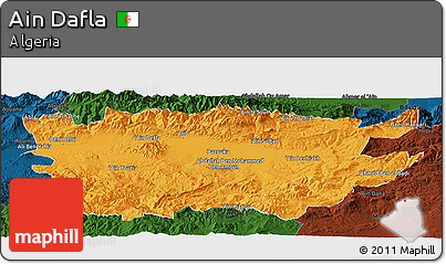 Political Panoramic Map of Ain Dafla, darken
