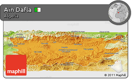 Political Panoramic Map of Ain Dafla, physical outside