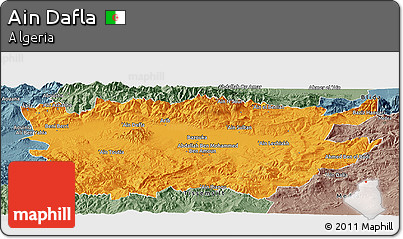 Political Panoramic Map of Ain Dafla, semi-desaturated