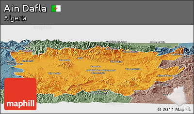 Political Panoramic Map of Ain Dafla, semi-desaturated