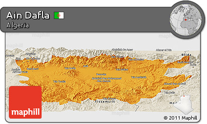 Political Panoramic Map of Ain Dafla, shaded relief outside