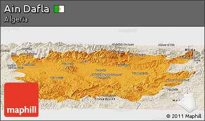 Political Panoramic Map of Ain Dafla, shaded relief outside