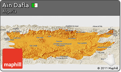 Political Panoramic Map of Ain Dafla, shaded relief outside
