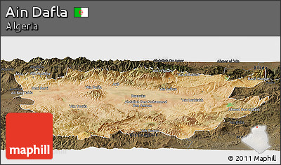 Satellite Panoramic Map of Ain Dafla, darken