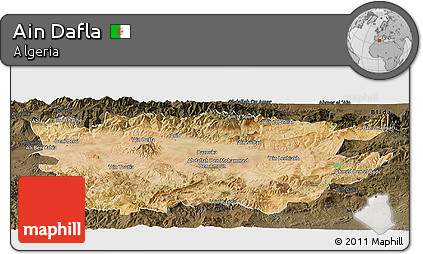 Satellite Panoramic Map of Ain Dafla, darken