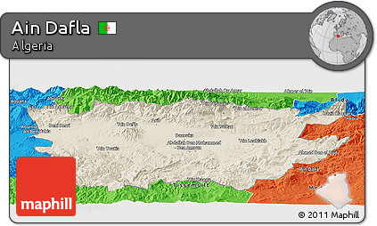 Shaded Relief Panoramic Map of Ain Dafla, political outside