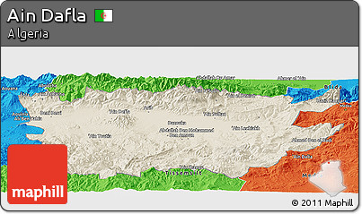Shaded Relief Panoramic Map of Ain Dafla, political outside