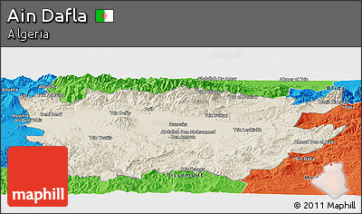 Shaded Relief Panoramic Map of Ain Dafla, political outside