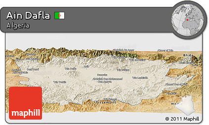 Shaded Relief Panoramic Map of Ain Dafla, satellite outside