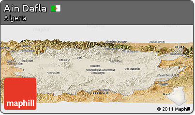 Shaded Relief Panoramic Map of Ain Dafla, satellite outside