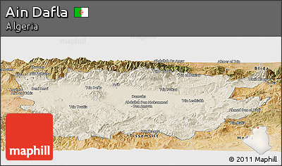 Shaded Relief Panoramic Map of Ain Dafla, satellite outside