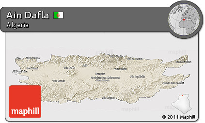 Shaded Relief Panoramic Map of Ain Dafla, single color outside