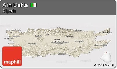 Shaded Relief Panoramic Map of Ain Dafla, single color outside