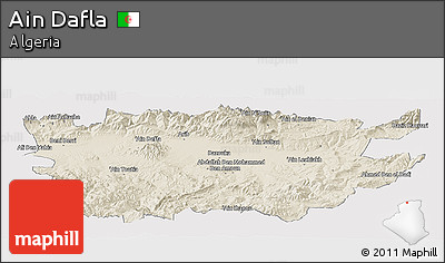 Shaded Relief Panoramic Map of Ain Dafla, single color outside