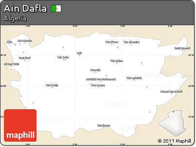Classic Style Simple Map of Ain Dafla, single color outside