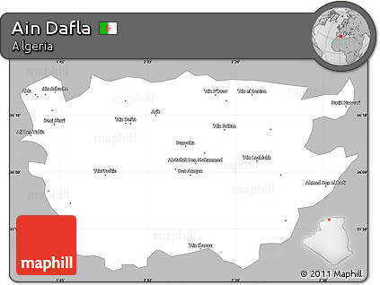 Gray Simple Map of Ain Dafla, single color outside