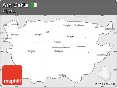 Silver Style Simple Map of Ain Dafla, cropped outside