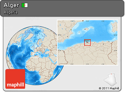 Shaded Relief Location Map of Alger