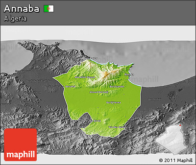 Physical 3D Map of Annaba, darken, desaturated