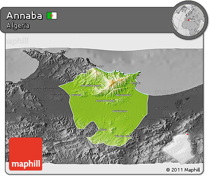 Physical 3D Map of Annaba, darken, desaturated