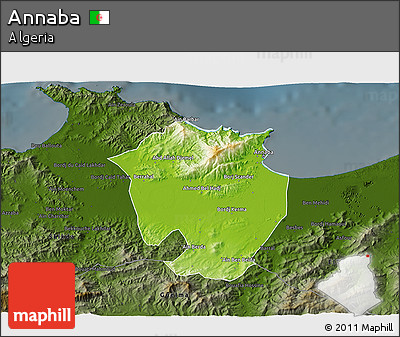 Physical 3D Map of Annaba, darken