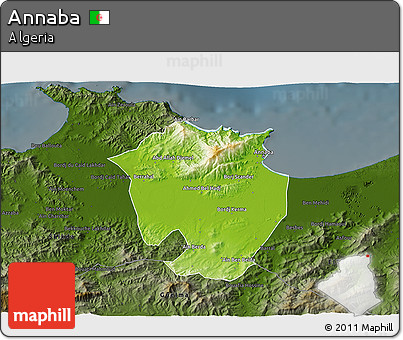 Physical 3D Map of Annaba, darken