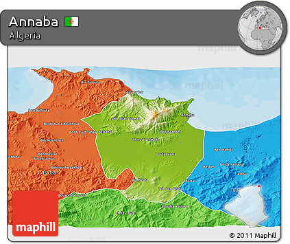 Physical 3D Map of Annaba, political outside