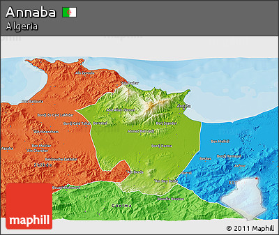 Physical 3D Map of Annaba, political outside