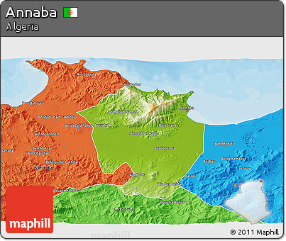 Physical 3D Map of Annaba, political outside