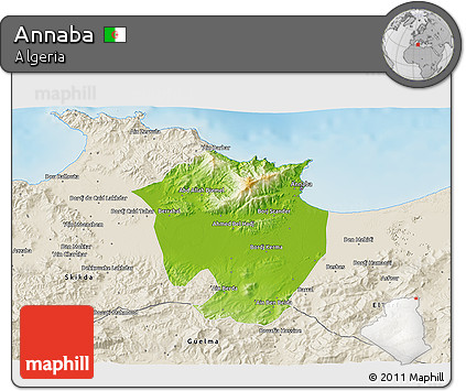 Physical 3D Map of Annaba, shaded relief outside