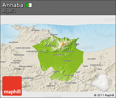 Physical 3D Map of Annaba, shaded relief outside