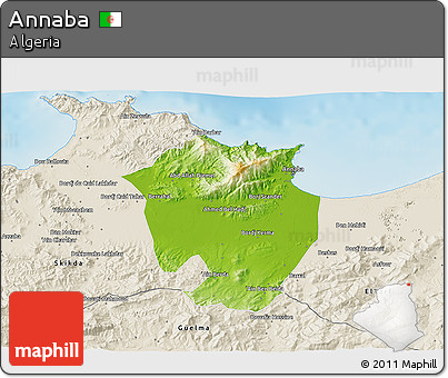 Physical 3D Map of Annaba, shaded relief outside