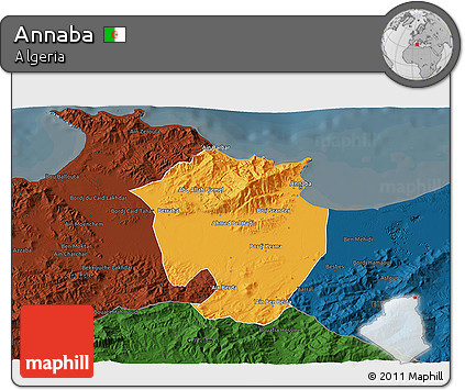 Political 3D Map of Annaba, darken