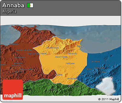 Political 3D Map of Annaba, darken