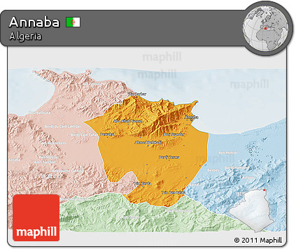Political 3D Map of Annaba, lighten