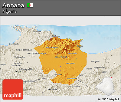 Political 3D Map of Annaba, shaded relief outside