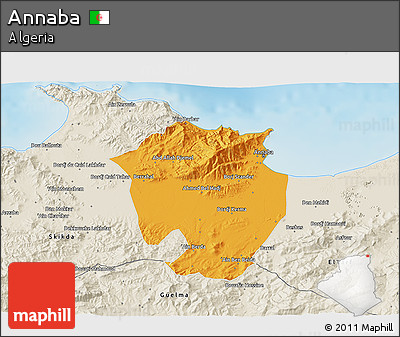 Political 3D Map of Annaba, shaded relief outside