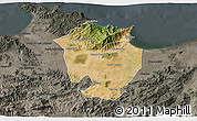Satellite 3D Map of Annaba, darken, semi-desaturated