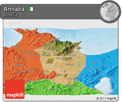 Satellite 3D Map of Annaba, political outside
