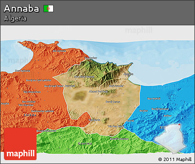 Satellite 3D Map of Annaba, political outside