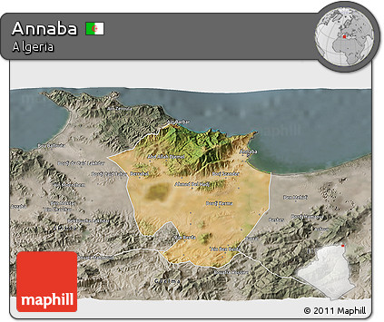 Satellite 3D Map of Annaba, semi-desaturated
