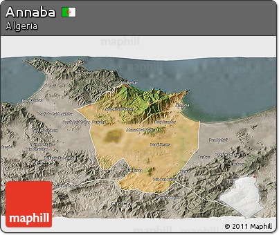 Satellite 3D Map of Annaba, semi-desaturated