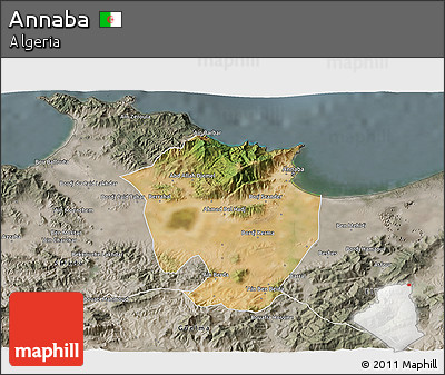 Satellite 3D Map of Annaba, semi-desaturated