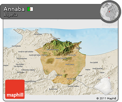 Satellite 3D Map of Annaba, shaded relief outside