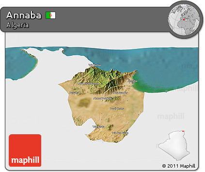 Satellite 3D Map of Annaba, single color outside