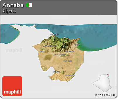 Satellite 3D Map of Annaba, single color outside