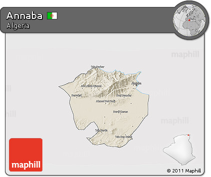 Shaded Relief 3D Map of Annaba, cropped outside