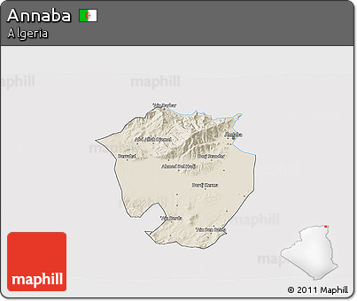 Shaded Relief 3D Map of Annaba, cropped outside