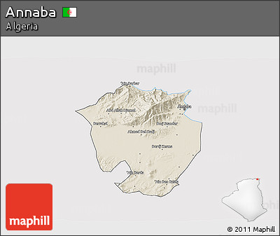 Shaded Relief 3D Map of Annaba, cropped outside